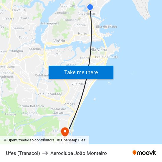 Ufes (Transcol) to Aeroclube João Monteiro map