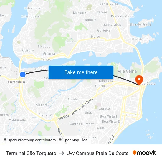 Terminal São Torquato to Uvv Campus Praia Da Costa map
