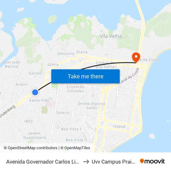 Avenida Governador Carlos Lindenberg, 1428 to Uvv Campus Praia Da Costa map