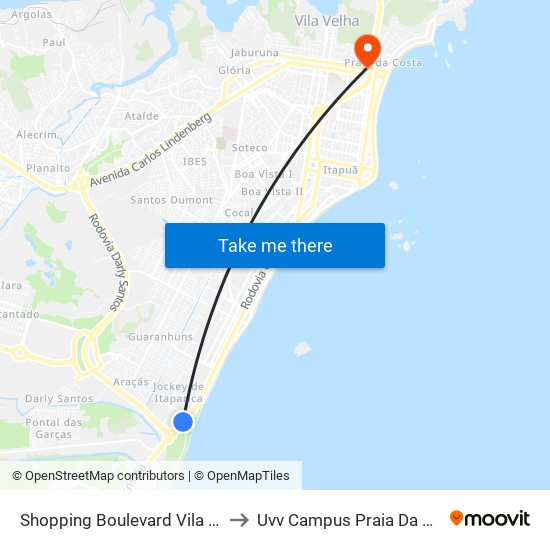 Shopping Boulevard Vila Velha to Uvv Campus Praia Da Costa map