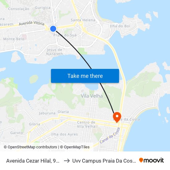 Avenida Cezar Hilal, 904 to Uvv Campus Praia Da Costa map