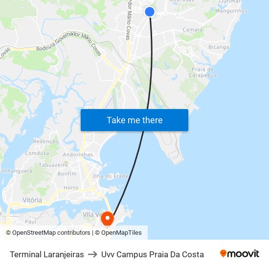 Terminal Laranjeiras to Uvv Campus Praia Da Costa map