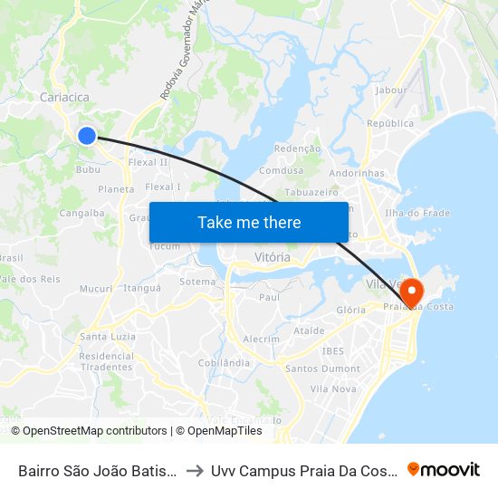 Bairro São João Batista to Uvv Campus Praia Da Costa map