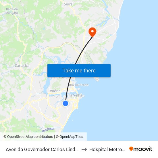 Avenida Governador Carlos Lindenberg, 1428 to Hospital Metropolitano map