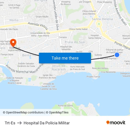 Trt-Es to Hospital Da Polícia Militar map