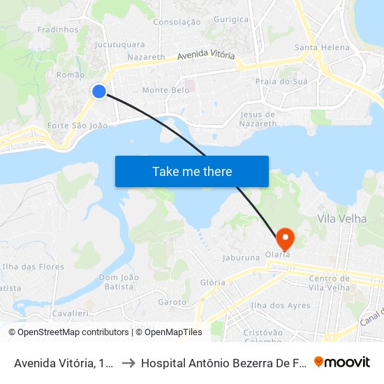 Avenida Vitória, 1230 to Hospital Antônio Bezerra De Farias map