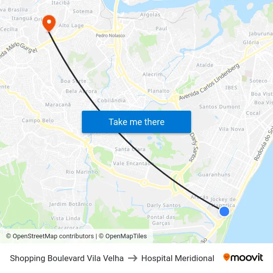 Shopping Boulevard Vila Velha to Hospital Meridional map