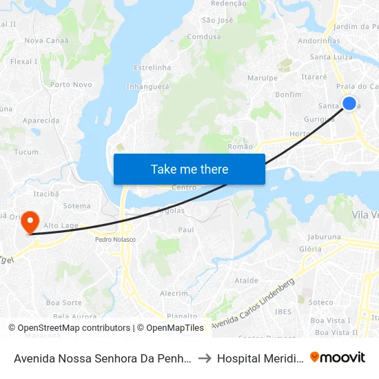 Avenida Nossa Senhora Da Penha, 1030 to Hospital Meridional map