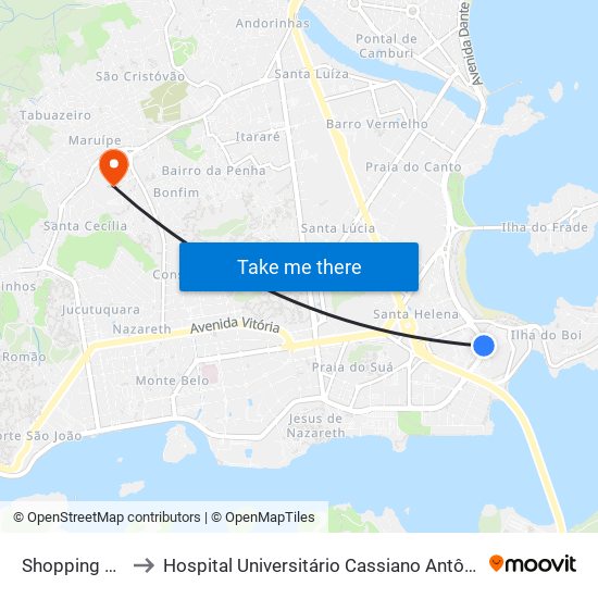 Shopping Vitória to Hospital Universitário Cassiano Antônio De Moraes map