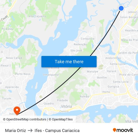 Maria Ortiz to Ifes - Campus Cariacica map