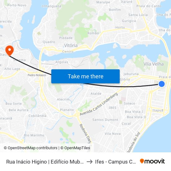 Rua Inácio Higino | Edifício Mubadalla Office to Ifes - Campus Cariacica map