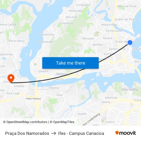 Praça Dos Namorados to Ifes - Campus Cariacica map