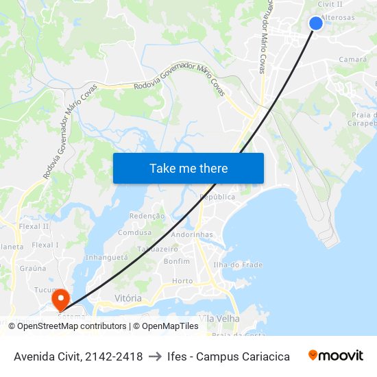 Avenida Civit, 2142-2418 to Ifes - Campus Cariacica map