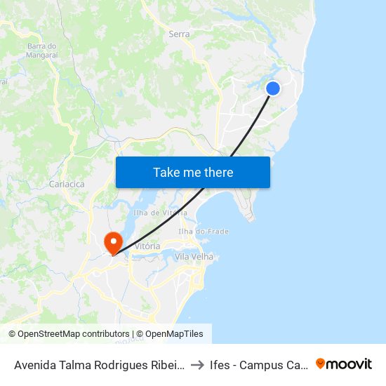 Avenida Talma Rodrigues Ribeiro, 3176b to Ifes - Campus Cariacica map