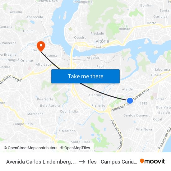 Avenida Carlos Lindemberg, 2881 to Ifes - Campus Cariacica map