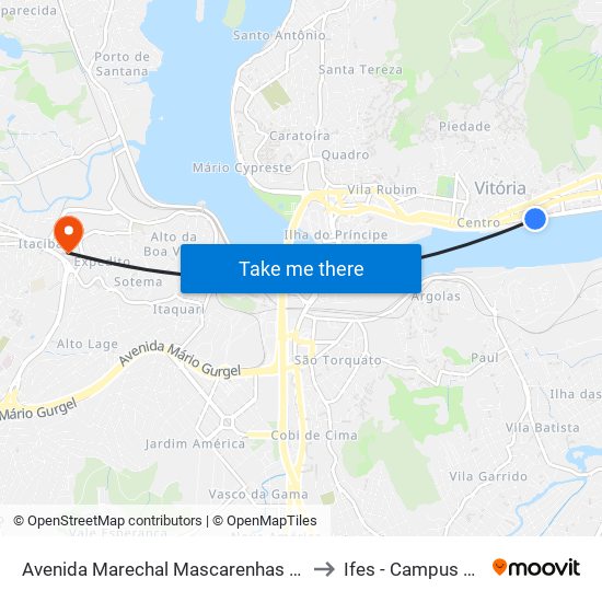 Avenida Marechal Mascarenhas De Moraes, 717 to Ifes - Campus Cariacica map