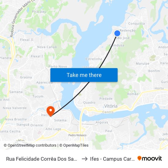 Rua Felicidade Corrêa Dos Santos, 222 to Ifes - Campus Cariacica map