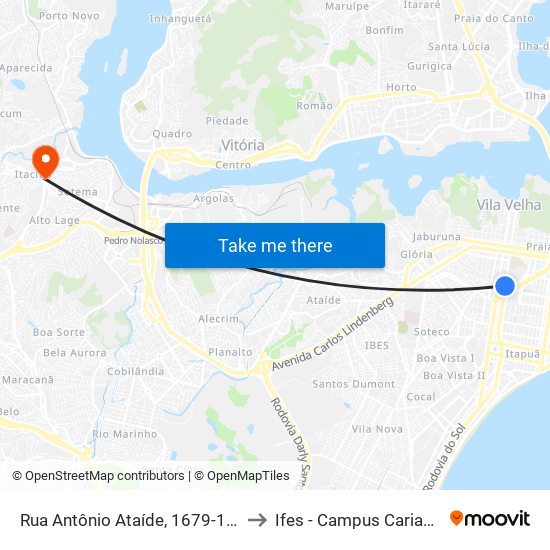 Rua Antônio Ataíde, 1679-1723 to Ifes - Campus Cariacica map