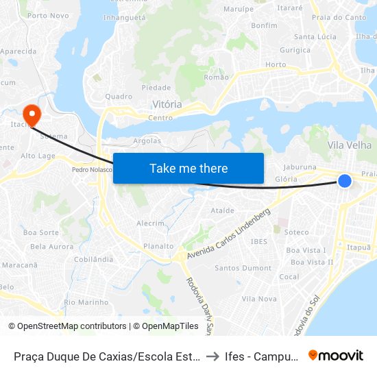 Praça Duque De Caxias/Escola Estadual Vasco Coutinho to Ifes - Campus Cariacica map