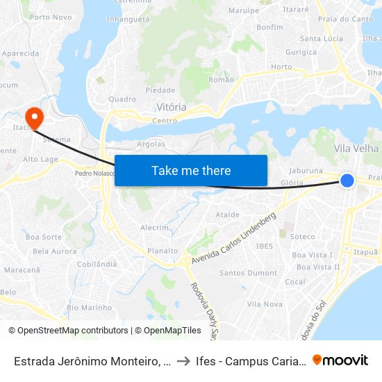 Estrada Jerônimo Monteiro, 1287 to Ifes - Campus Cariacica map