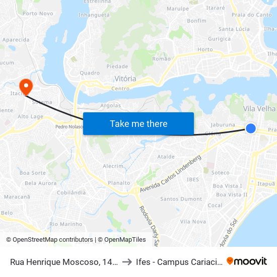 Rua Henrique Moscoso, 1436 to Ifes - Campus Cariacica map