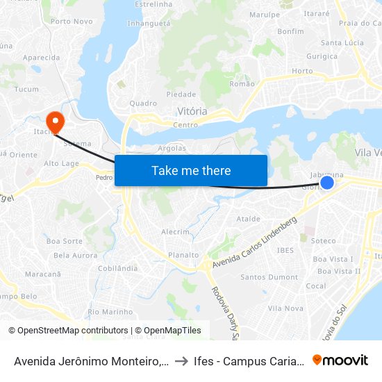 Avenida Jerônimo Monteiro, 638 to Ifes - Campus Cariacica map