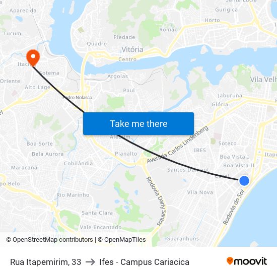 Rua Itapemirim, 33 to Ifes - Campus Cariacica map