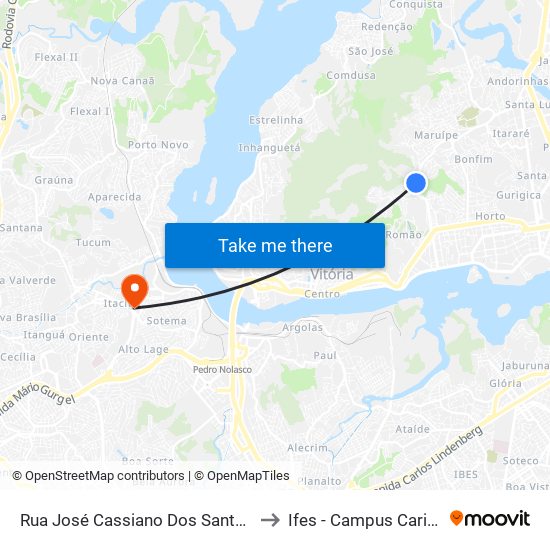 Rua José Cassiano Dos Santos, 215 to Ifes - Campus Cariacica map