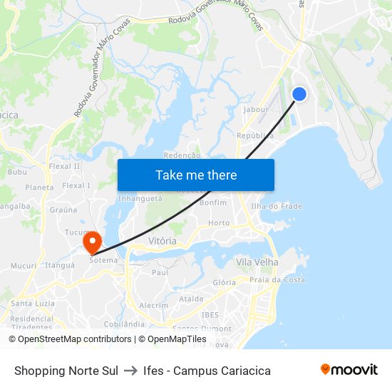 Shopping Norte Sul to Ifes - Campus Cariacica map