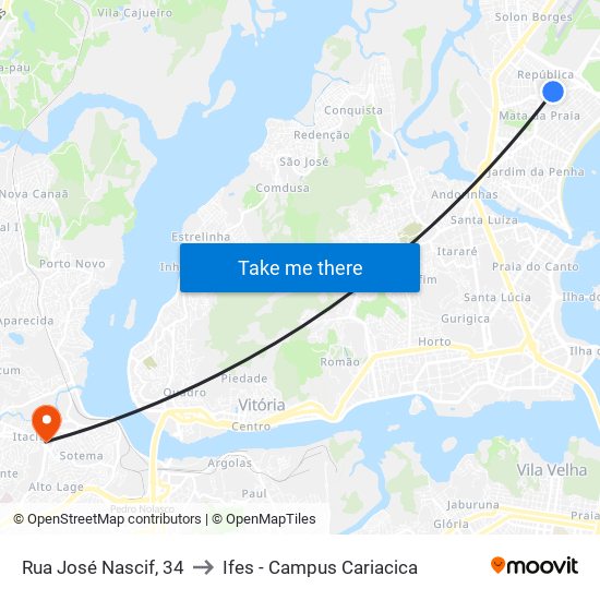 Rua José Nascif, 34 to Ifes - Campus Cariacica map