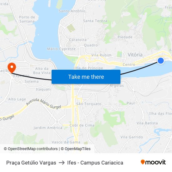 Praça Getúlio Vargas to Ifes - Campus Cariacica map