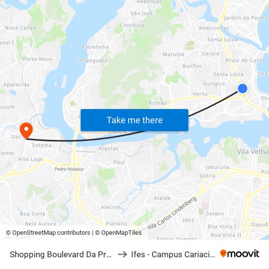 Shopping Boulevard Da Praia to Ifes - Campus Cariacica map