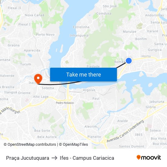 Praça Jucutuquara to Ifes - Campus Cariacica map