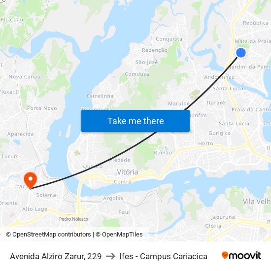 Avenida Alziro Zarur, 229 to Ifes - Campus Cariacica map