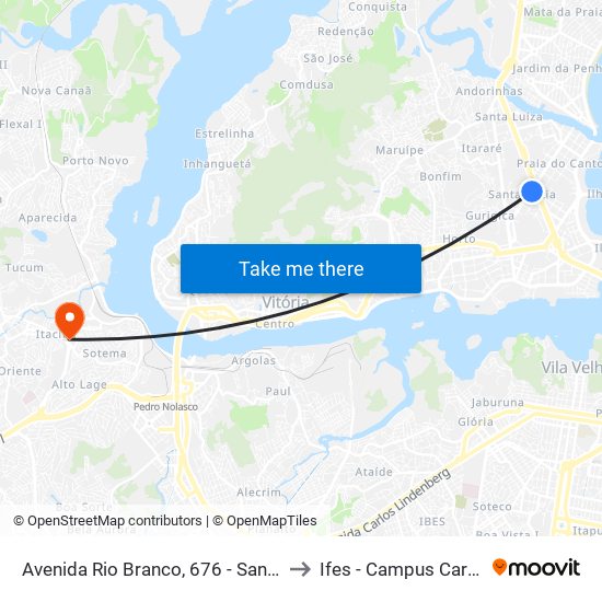 Avenida Rio Branco, 676 - Santa Lúcia to Ifes - Campus Cariacica map
