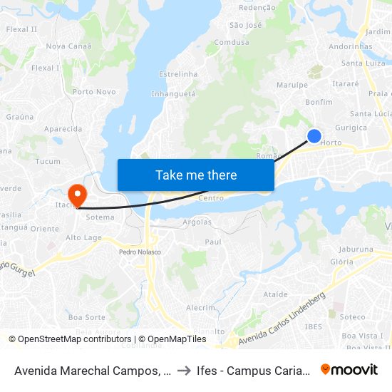 Avenida Marechal Campos, 329 to Ifes - Campus Cariacica map