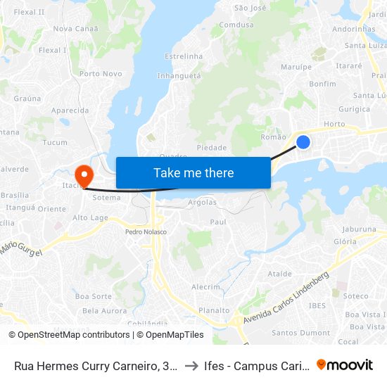 Rua Hermes Curry Carneiro, 310-368 to Ifes - Campus Cariacica map