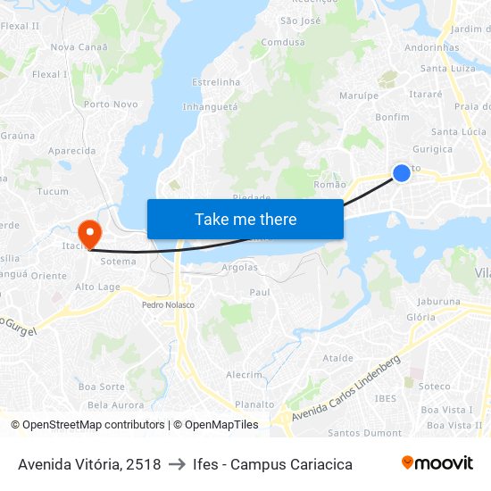 Avenida Vitória, 2518 to Ifes - Campus Cariacica map