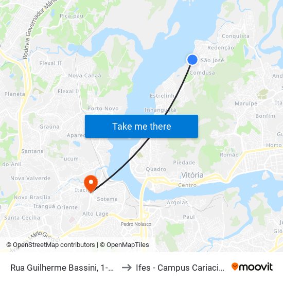 Rua Guilherme Bassini, 1-55 to Ifes - Campus Cariacica map
