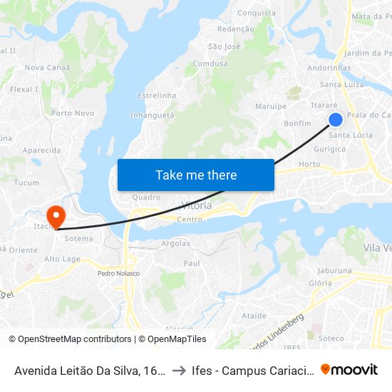 Avenida Leitão Da Silva, 1685 to Ifes - Campus Cariacica map