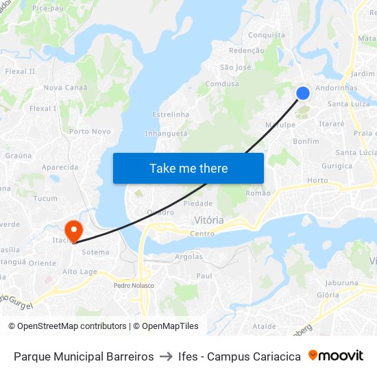 Parque Municipal Barreiros to Ifes - Campus Cariacica map