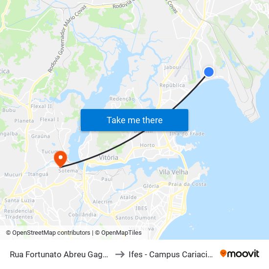 Rua Fortunato Abreu Gagno to Ifes - Campus Cariacica map