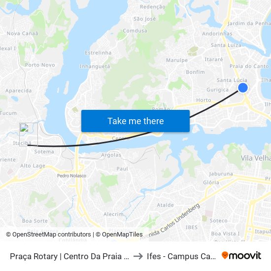 Praça Rotary | Centro Da Praia Shopping to Ifes - Campus Cariacica map