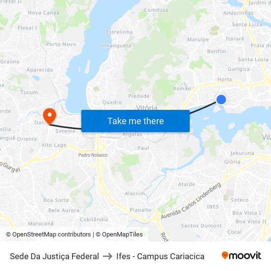 Sede Da Justiça Federal to Ifes - Campus Cariacica map