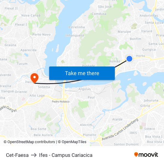 Cet-Faesa to Ifes - Campus Cariacica map