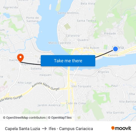 Capela Santa Luzia to Ifes - Campus Cariacica map