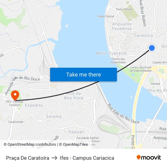 Praça De Caratoíra to Ifes - Campus Cariacica map