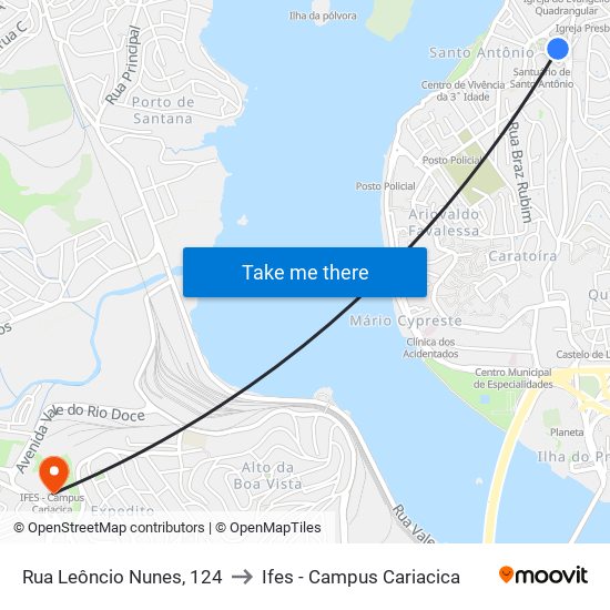 Rua Leôncio Nunes, 124 to Ifes - Campus Cariacica map