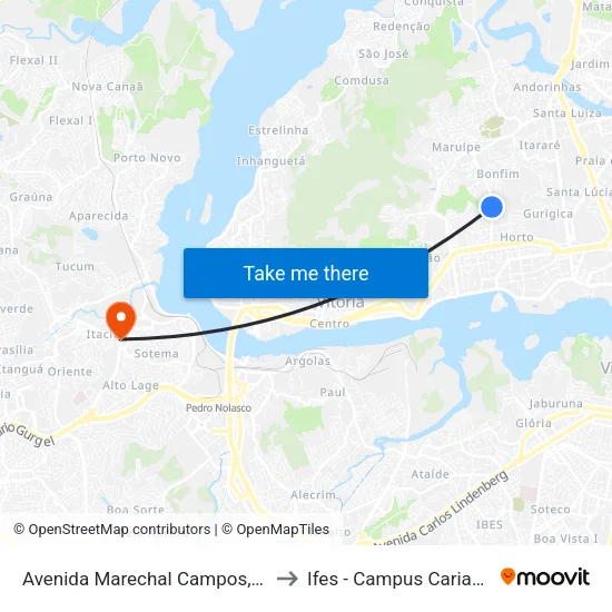 Avenida Marechal Campos, 622 to Ifes - Campus Cariacica map