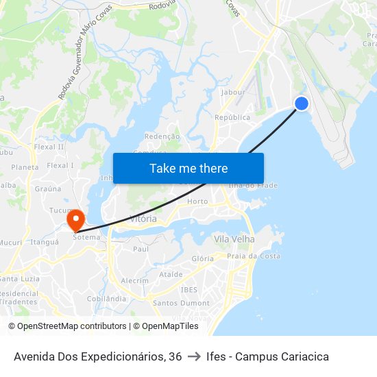 Avenida Dos Expedicionários, 36 to Ifes - Campus Cariacica map